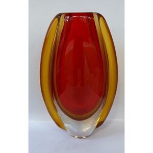 1970’s Murano Red and Amber Sommerso Art Glass Vase